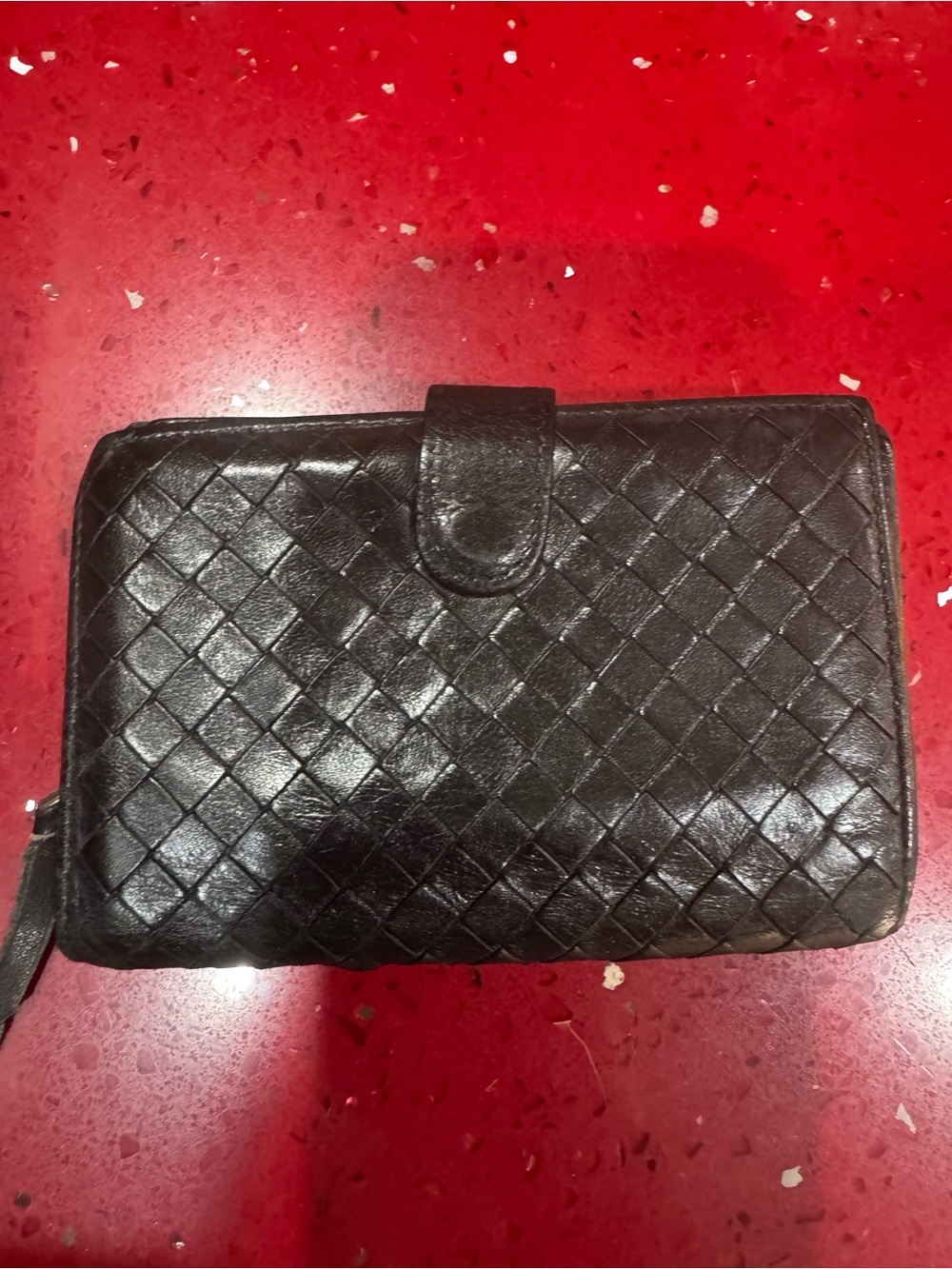 Bottega  Veneta Black Woven Leather Wallet Clutch